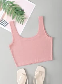 SHEIN EZwear Rib-knit Crop Tank Top - Baby Pink - View 2