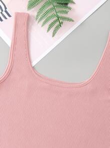 SHEIN EZwear Rib-knit Crop Tank Top - Baby Pink - View 4