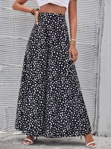 SHEIN LUNE High Waist Dalmatian Wide Leg Trousers - Black and White - View 1