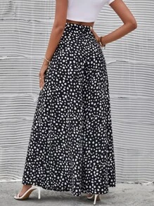 SHEIN LUNE High Waist Dalmatian Wide Leg Trousers - Black and White - View 2