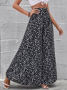 SHEIN LUNE High Waist Dalmatian Wide Leg Trousers - Black and White - View 3