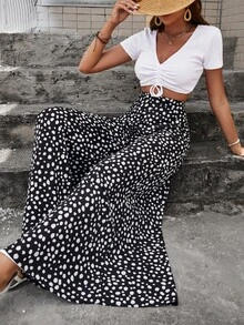 SHEIN LUNE High Waist Dalmatian Wide Leg Trousers - Black and White - View 6