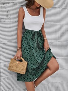 SHEIN LUNE Vestido línea A de color combinado con cinturón - Multicolor - Ver 5