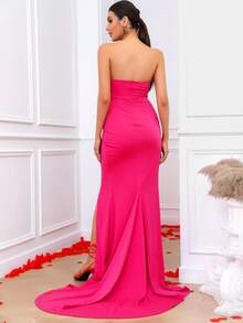 LOVE&LEMONADE 素色高衩及地抹胸連衣裙 - 玫紅色 - 查看 2