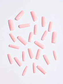 Instantly Upgrade Your Look with 24pcs Long Square Baby Pink Solid Glossy Fake Nail & 1pc Nail File & 1sheet Tape - Pink - View 2