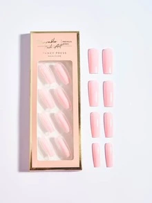 Instantly Upgrade Your Look with 24pcs Long Square Baby Pink Solid Glossy Fake Nail & 1pc Nail File & 1sheet Tape - Pink - View 5