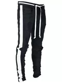 Manfinity Homme Men Cotton Contrast Panel Side Ripped Jeans - Black - View 1