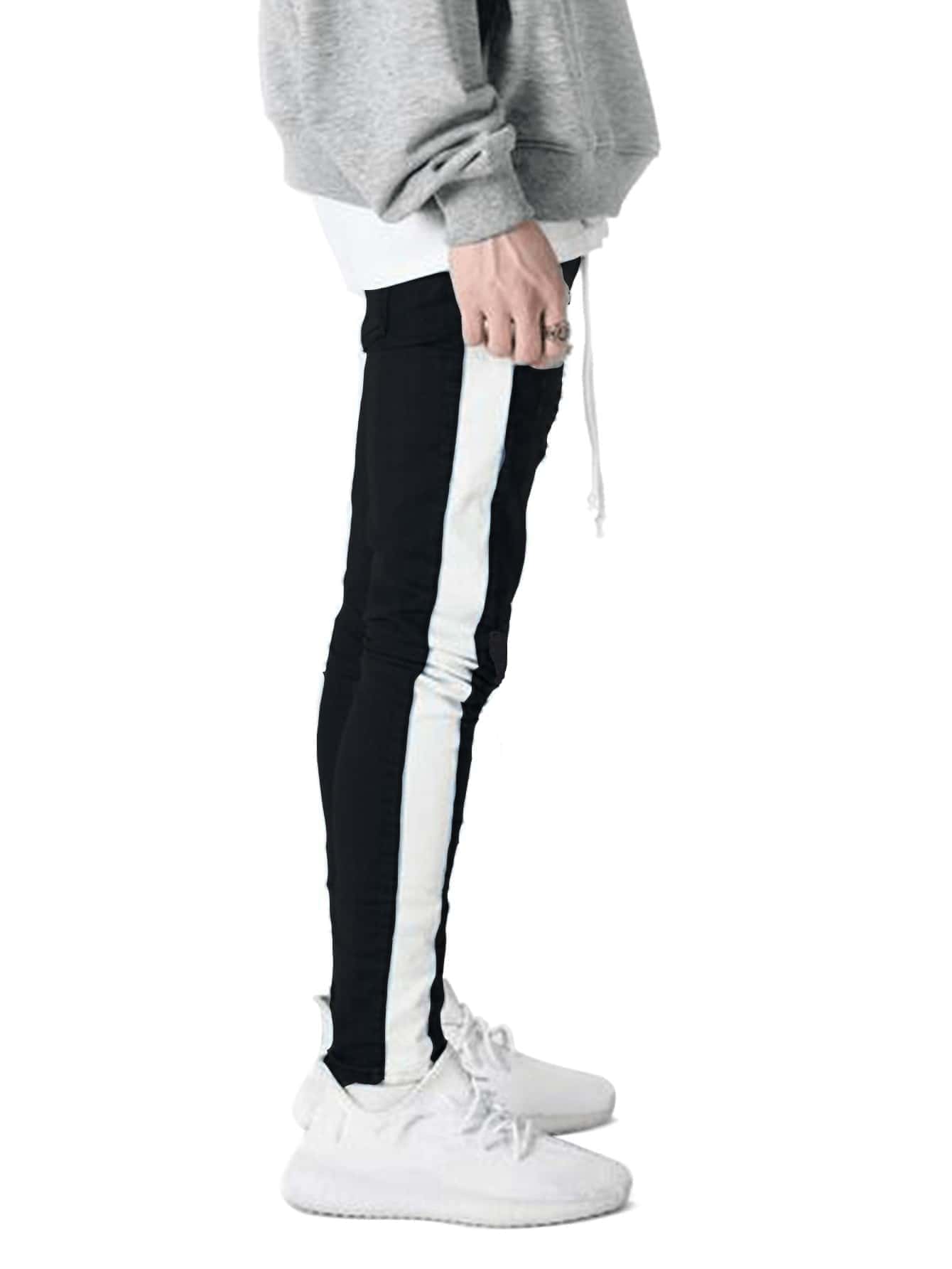 Manfinity Sporsity Men Cotton Contrast Panel Side Ripped Jeans SHEIN USA