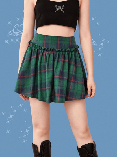 Street Life Plaid Frill Trim Skirt