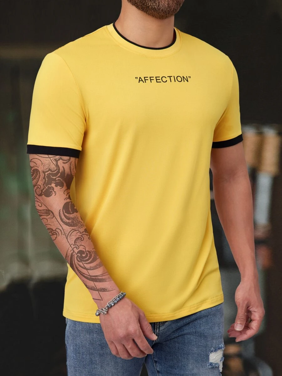 Manfinity Homme Tops Nam Tương phản ràng buộc Lá thư Sẵn sàng - Màu vàng - Xem 1