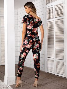 DEARCASE Áo liền quần nữ Dây kéo Hoa Giải trí - màu đen - Xem 2