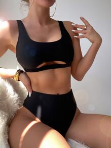 Cut Out Bikini For Summer Beach - Black - View 6