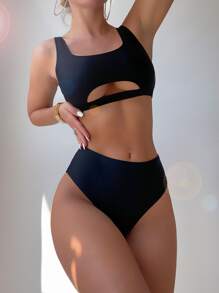 Cut Out Bikini For Summer Beach - Black - View 5