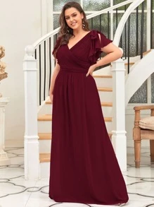 EVERPRETTY 婚礼用优雅雪纺伴娘礼服 - 紫紅色 - 查看 1