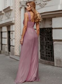 EVERPRETTY Guipure Lace Bodice Maxi Chiffon Bridesmaid Dress - Dusty Pink - View 2