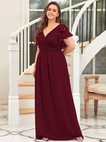 EVERPRETTY 婚礼用优雅雪纺伴娘礼服 - 紫紅色 - 查看 4