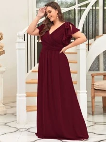 EVERPRETTY 婚礼用优雅雪纺伴娘礼服 - 紫紅色 - 查看 5