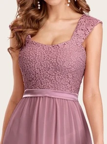 EVERPRETTY Guipure Lace Bodice Maxi Chiffon Bridesmaid Dress - Dusty Pink - View 6