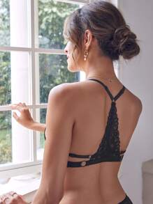 Sujetador con encaje floral - Negro - Ver 1