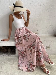 SHEIN VCAY 大圓領印花連衣裙不附腰帶 - 粉色 - 查看 3