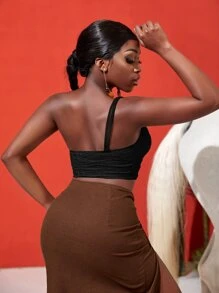 SHEIN SXY Asymmetrical Neck Textured Cut Out Lace Up Crop Top