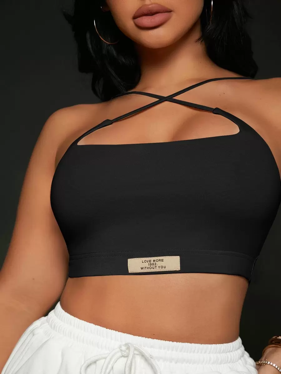 SHEIN SXY 交叉字母貼布短款上衣