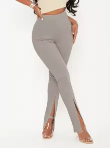 SHEIN SXY Pantalones de talle alto bajo con abertura - Gris - Ver 1