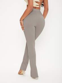 SHEIN SXY Pantalones de talle alto bajo con abertura - Gris - Ver 2