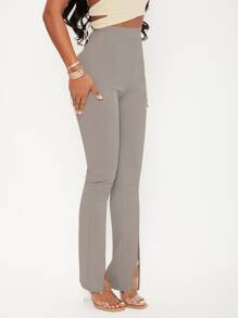 SHEIN SXY Pantalones de talle alto bajo con abertura - Gris - Ver 4