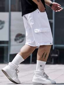 Manfinity Homme Men Cotton Flap Pocket Side Denim Shorts - White - View 4