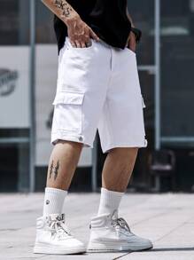 Manfinity Homme Men Cotton Flap Pocket Side Denim Shorts - White - View 6