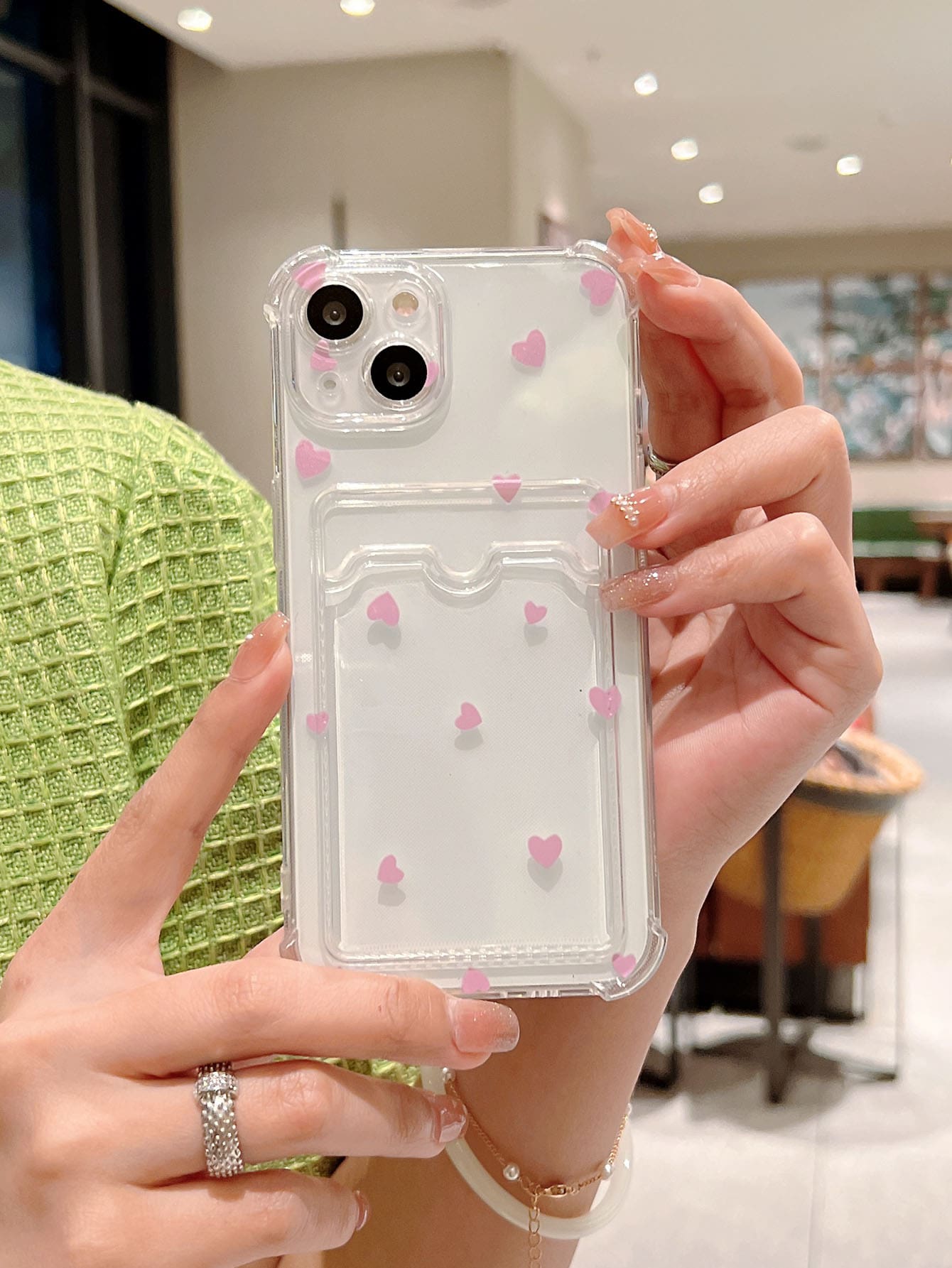 Apple Card Holder TPU Heart Shockproof Phone Case Compatible With Iphone 15 Pro Max/14 Plus/13 Pro Max/12/11/7G/7P/IX/XR/XS Max - Clear - View 1