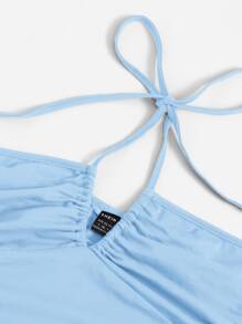 SHEIN ICON 前打結抽繩抹胸上衣 - 淺藍色 - 查看 4
