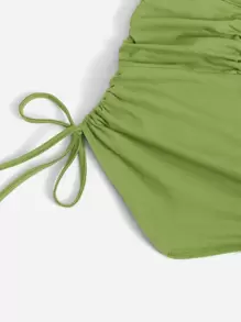 SHEIN ICON Knot Front Drawstring Tube Top - Lime Green - View 5