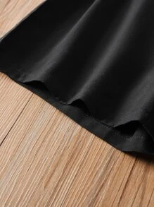 Tween Girl Ruffle Trim Button Front Belted Romper - Black - View 5