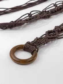 简约串珠手工编织腰绳腰带 万圣节 夏季，学校 秋季，秋季，万圣节 - 咖啡棕 - 查看 3