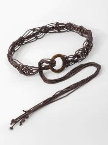 简约串珠手工编织腰绳腰带 万圣节 夏季，学校 秋季，秋季，万圣节 - 咖啡棕 - 查看 4