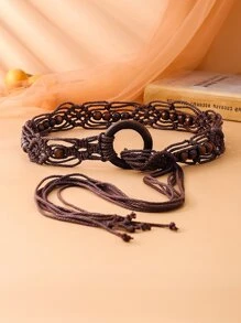 简约串珠手工编织腰绳腰带 万圣节 夏季，学校 秋季，秋季，万圣节 - 咖啡棕 - 查看 8