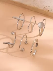 6pcs Ball & Round Decor Ring - Silver - View 2