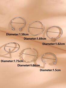 6pcs Ball & Round Decor Ring - Silver - View 4