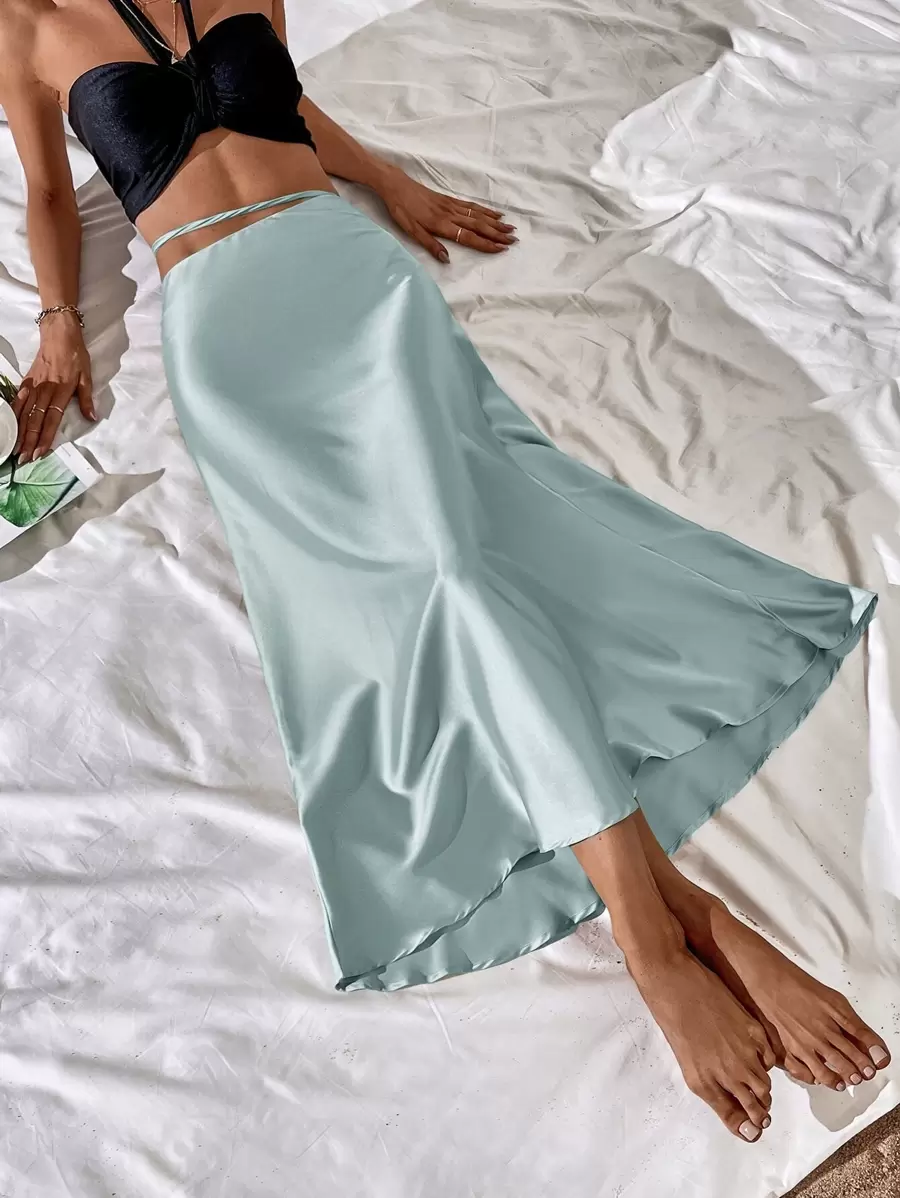 SHEIN Frenchy Cut Out Waist Skirt Summer Elegant Blue - Baby Blue - View 1