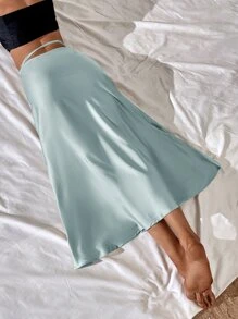 SHEIN Frenchy Cut Out Waist Skirt Summer Elegant Blue - Baby Blue - View 2