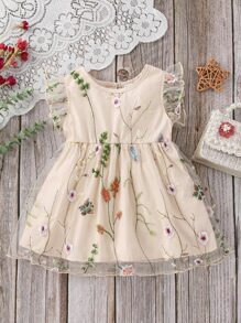 Baby Floral Embroidery Ruffle Trim Dress