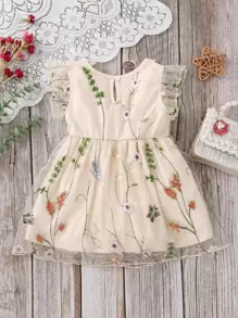 Baby Floral Embroidery Ruffle Trim Dress