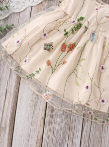 Baby Floral Embroidery Ruffle Trim Dress