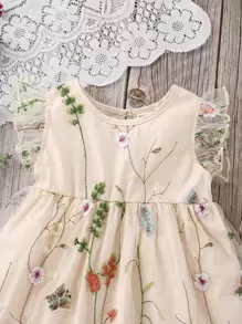 Baby Floral Embroidery Ruffle Trim Dress