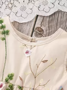 Baby Floral Embroidery Ruffle Trim Dress