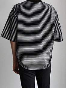 DAZY Hombres Camiseta de hombros caídos de rayas - Blanco y Negro - Ver 2