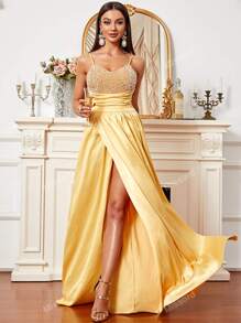 Missord Sequin Ruched Wrap Hem Cami Floor Dress