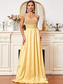 Missord Sequin Ruched Wrap Hem Cami Floor Dress